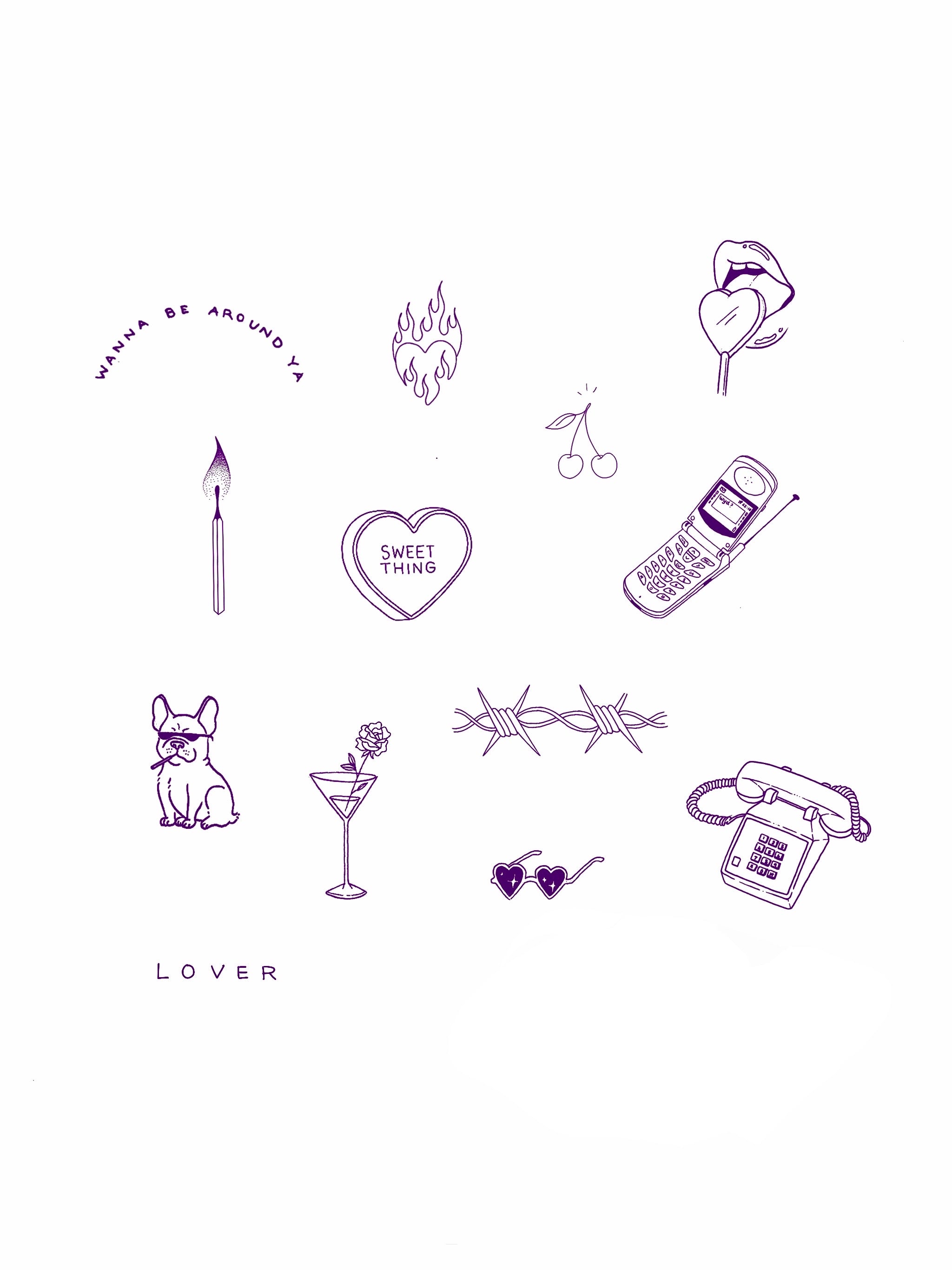 TATTOO STENCIL SHEET SWEET HEARTS cocoloberg